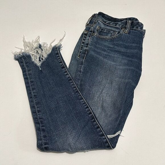 Denim - Moussy Womens Size 26 Distressed Mid Rise Cropped Raw Hem Jeans Pants Blue Denim